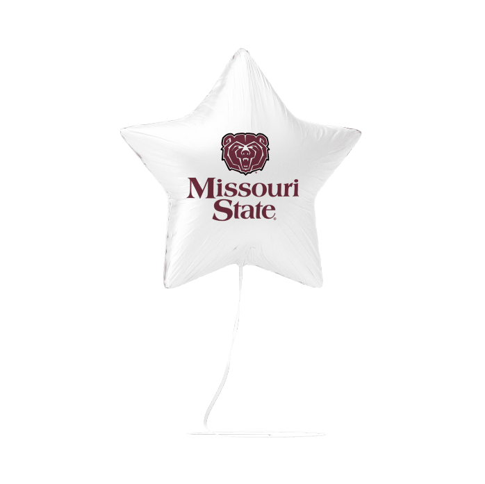 White star-shaped balloon with Missouri State logo on a white background