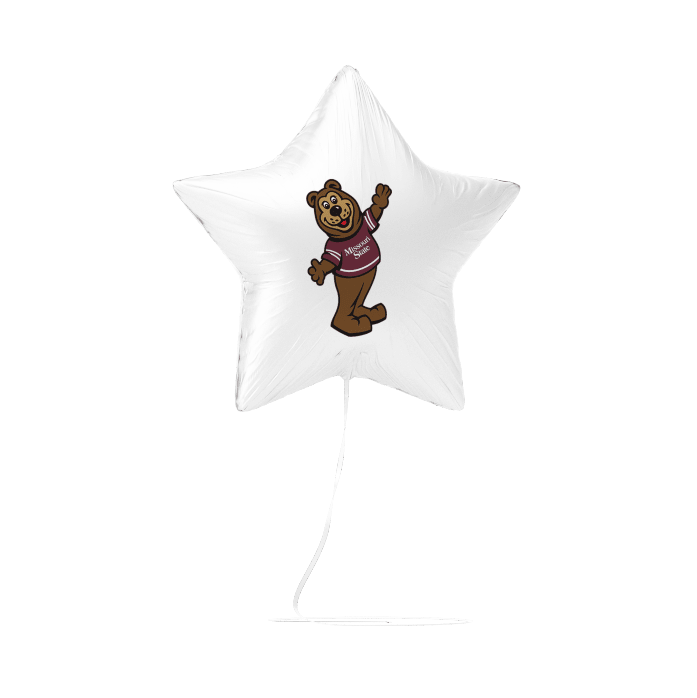 White star-shaped balloon with a cartoon bear character on a white background