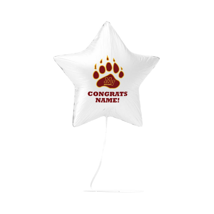 Star-shaped balloon with paw print design and customizable text on a white background