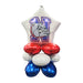 Balloon bouquet with bulldog logo and red, white, and blue colors on a white background