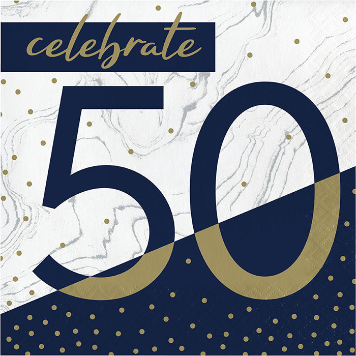 Navy & Gold Milestone Celebrate 50 Lunch Napkins | 16ct