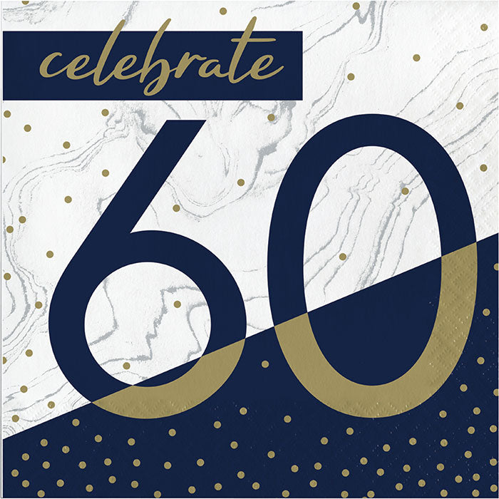 Navy & Gold Milestone Celebrate 60 Lunch Napkins | 16ct
