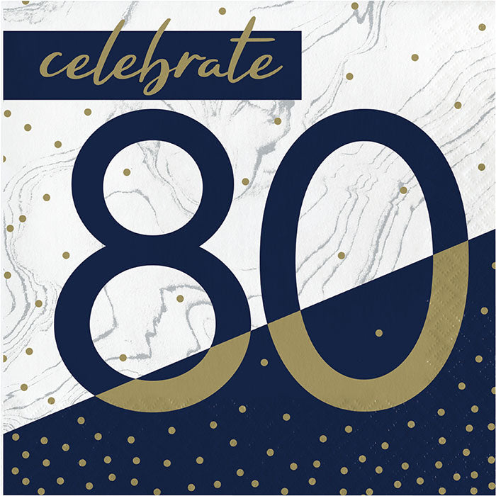 Navy & Gold Milestone Celebrate 80 Lunch Napkins | 16ct