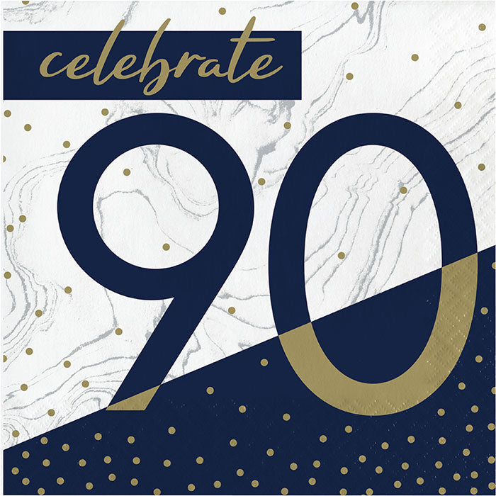 Navy & Gold Milestone Celebrate 90 Lunch Napkins | 16ct