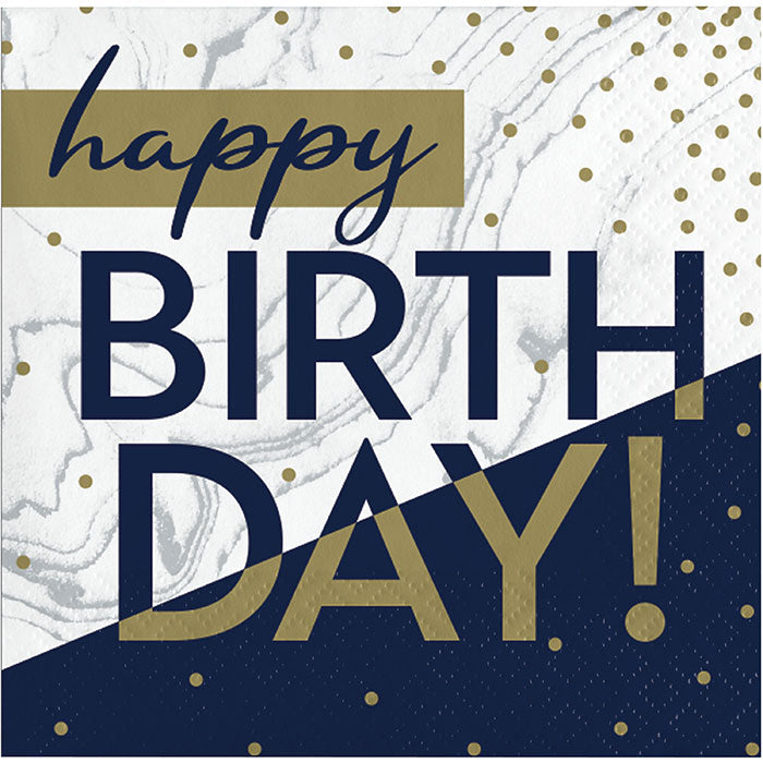Navy & Gold Milestone Happy Birthday To You Beverage Napkins | 16ct