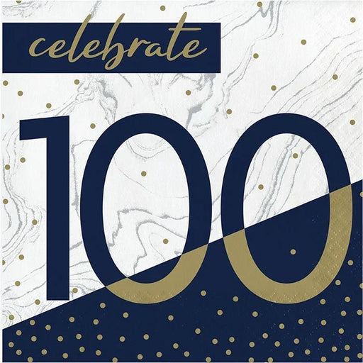 Navy & Gold Milestone Celebrate 100 Lunch Napkins | 16ct - Zurchers
