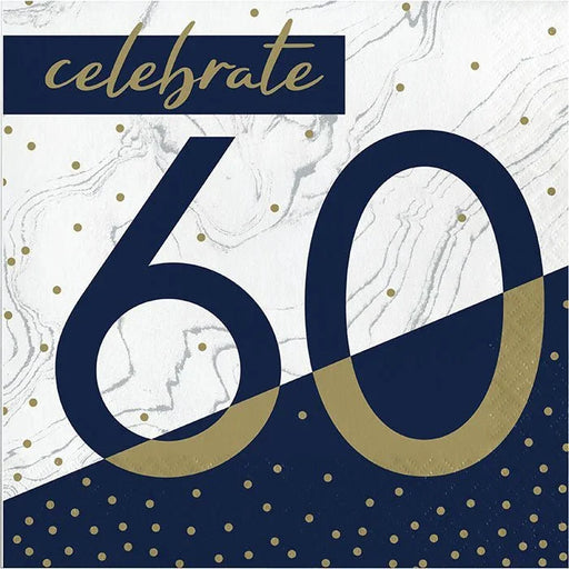 Navy & Gold Milestone Celebrate 60 Lunch Napkins | 16ct - Zurchers