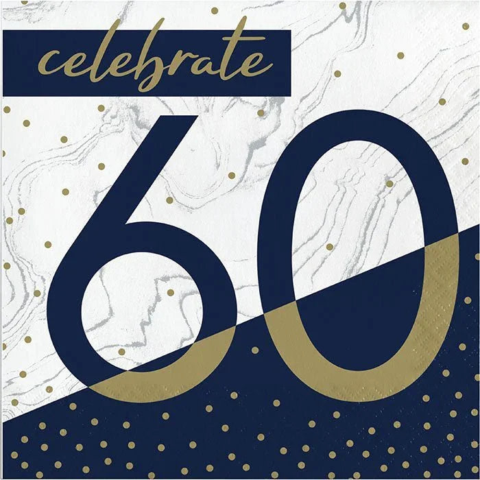 Navy & Gold Milestone Celebrate 60 Lunch Napkins | 16ct - Zurchers