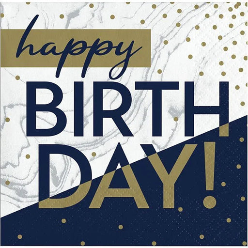 Navy & Gold Milestone Happy Birthday To You Beverage Napkins | 16ct - Zurchers
