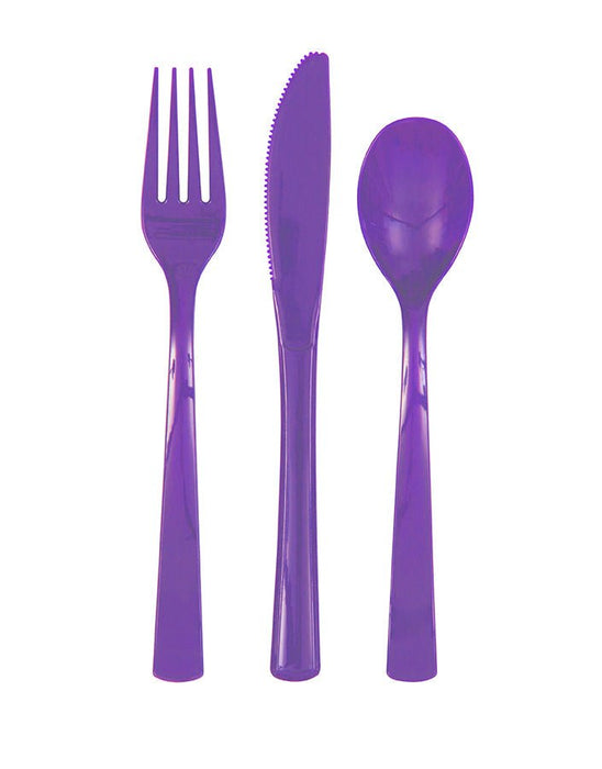 18ct Neon Purple Cutlery Assorted - Party Supplies