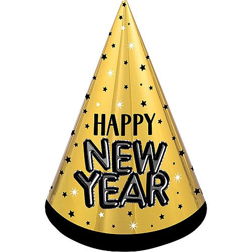 New Year's Black, Gold & Silver Happy New Year Cone Hat | 1 ct - Zurchers