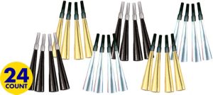 New Year's Black, Silver & Gold Assorted Party Horns | 24 ct - Zurchers
