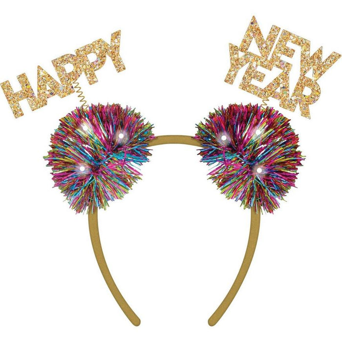 New Year's Colorful Confetti Light - Up Pom - Pom Headband | 1ct - Zurchers