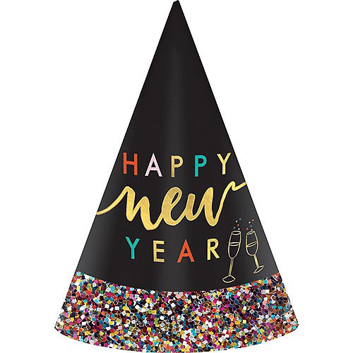 New Year's Glitter Dipped Confetti Cone Party Hat | 1 ct - Zurchers