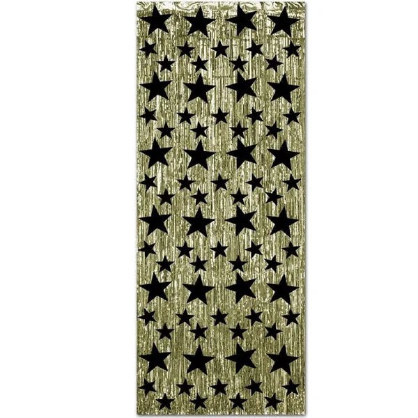 New Year's Gold and Black Fringed Metallic Door Curtin 8'x3' | 1ct - Zurchers