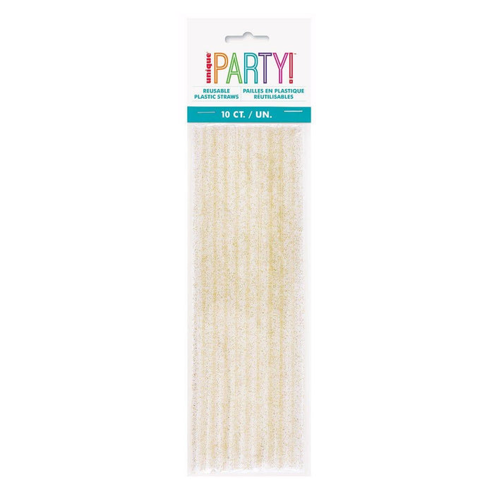New Year's Gold Glitter Plastic Straws | 10ct - Zurchers