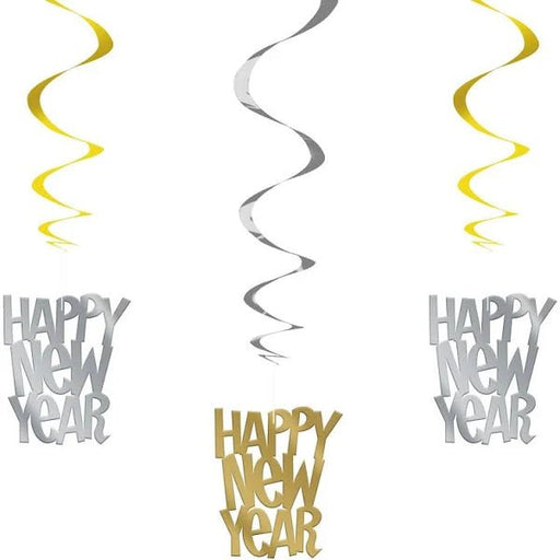 New Year's Hanging Swirl Silver and Gold Decorations 26" | 3 - Count - Zurchers