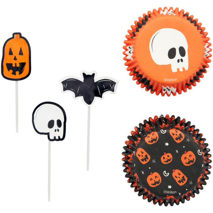 Halloween Skull Bat and Pumpkin Cupcake Kit 72ct