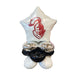 Balloon bouquet with a star-shaped balloon featuring a red and white design on a white background