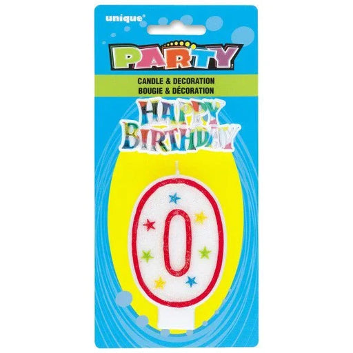 Number 0 Glitter Birthday Candle w/Cake Decoration | 1ct - Zurchers