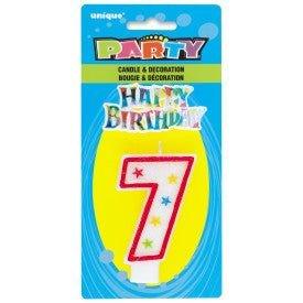 Number 7 Glitter Birthday Candle w/Cake Decoration | 1ct - Zurchers