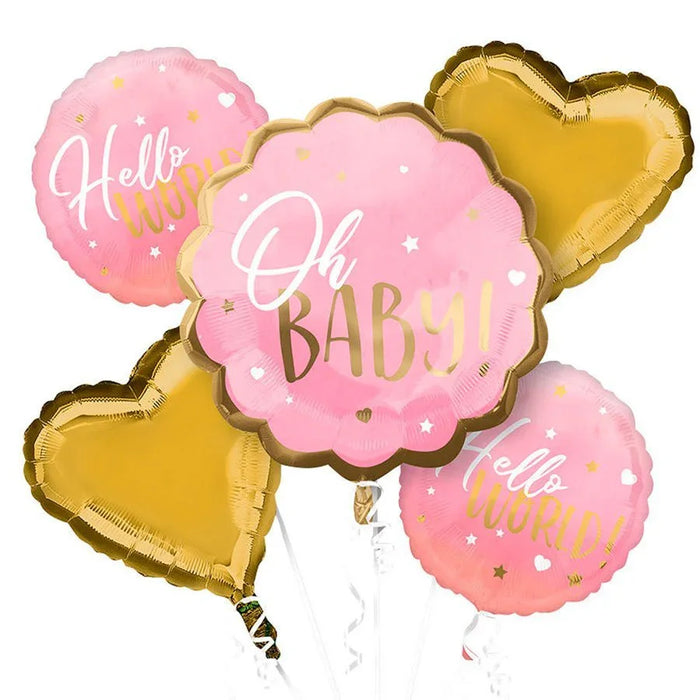 Oh Baby Hello World Pink Balloon Bouquet | 5 pcs - Zurchers