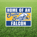 yard sign with 'Home of an Olathe South Falcon' text and eagle logo on grass