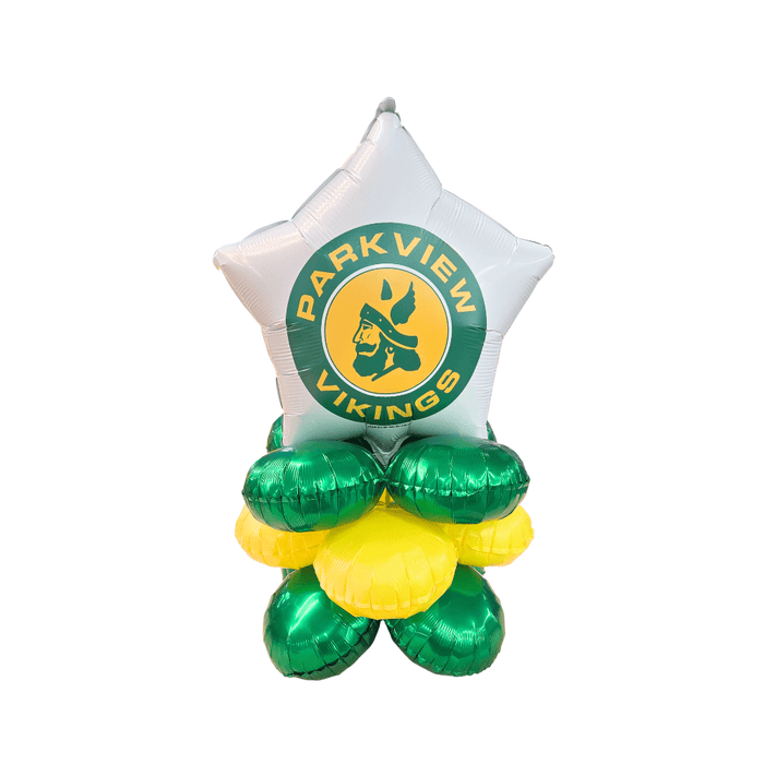 Star-shaped balloon with Parkview Vikings logo on a white background