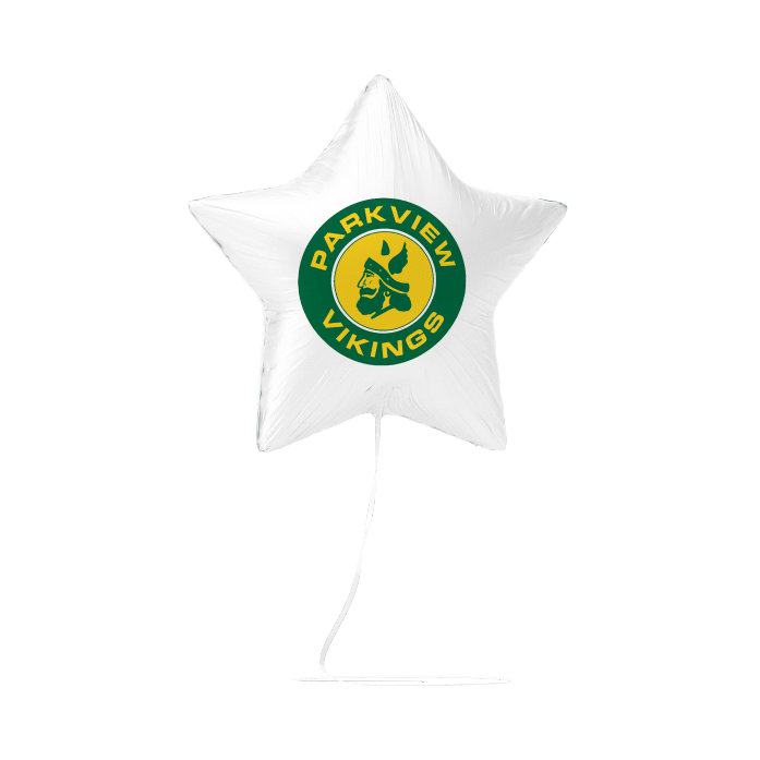 Star-shaped balloon with Parkview Vikings logo on a white background