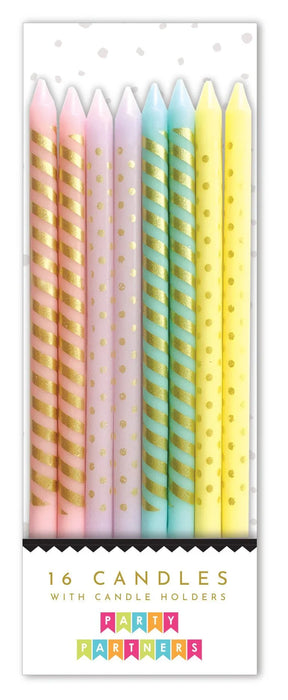 Pastel Metallic Patterned Candle Set | 16ct - Zurchers