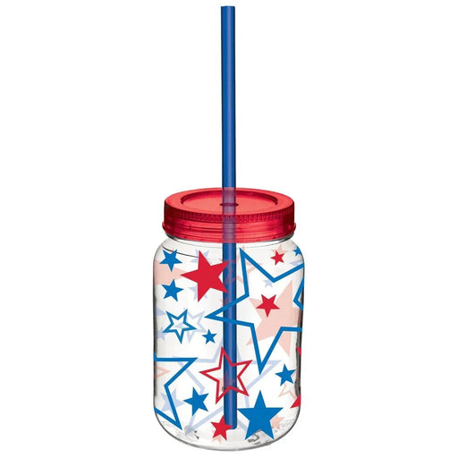 Patriotic Plastic Mason Jar with Straw | 1ct - Zurchers