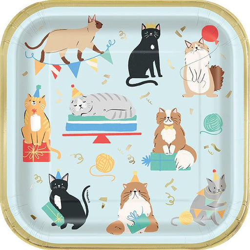 Paw Party Square Plate Cats 9in | 8ct