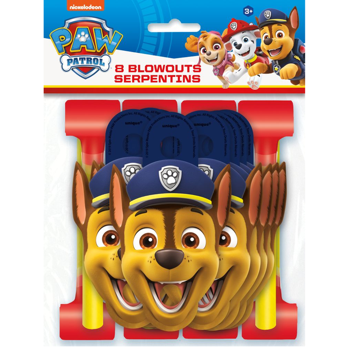 Paw Patrol party blowouts with cartoon characters on a white background