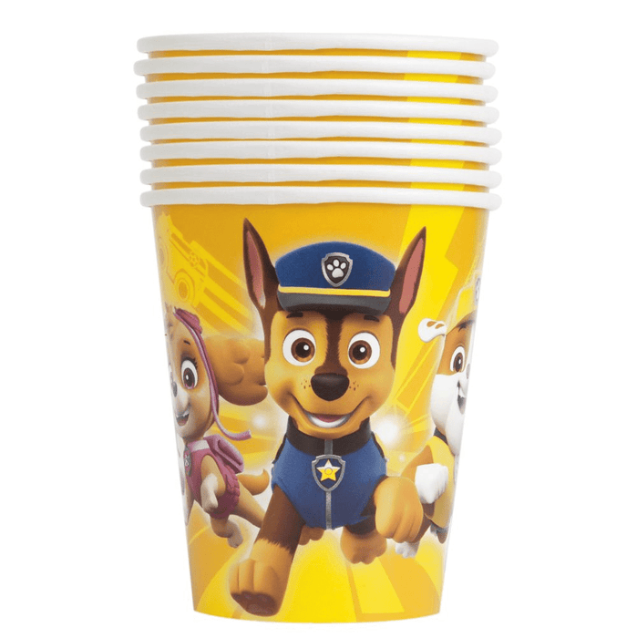 Set of party cups with Paw Patrol design on a white background