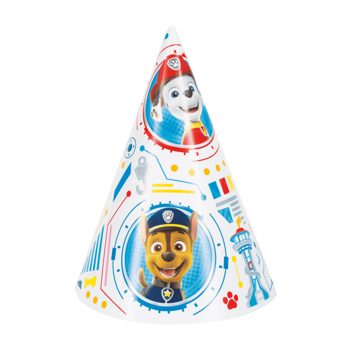 Party hat with cartoon characters on a white background