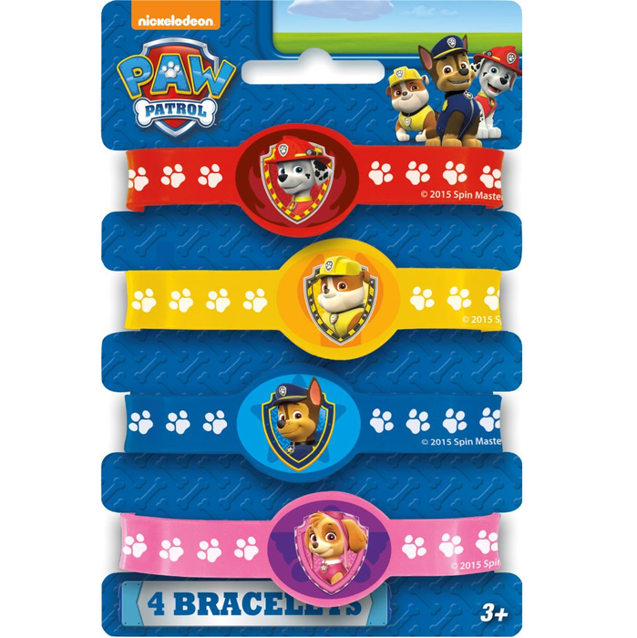 Paw Patrol bracelet set with colorful bands on a blue backing