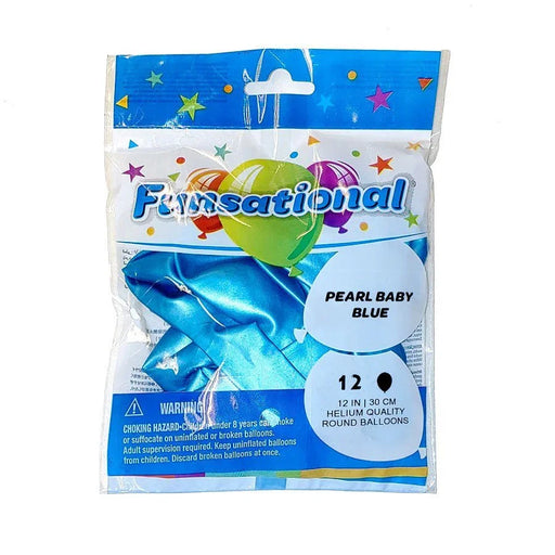 12" Funsational Latex Balloon Pack, Pearl Baby Blue | 12 ct - Zurchers