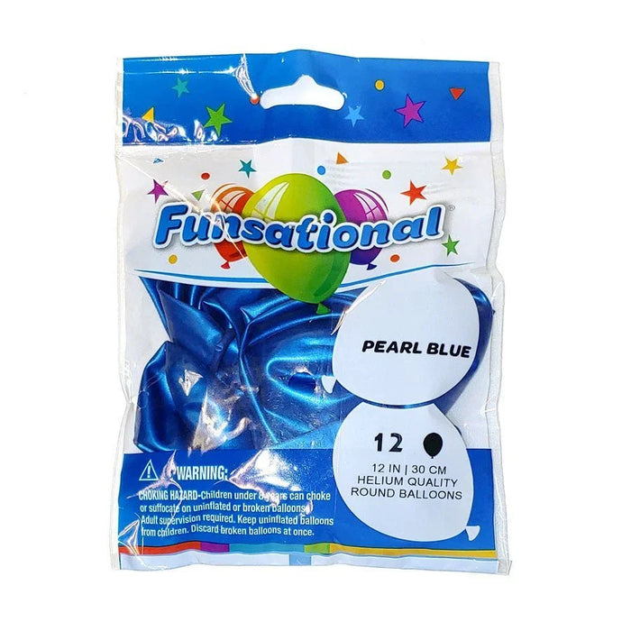 12" Funsational Latex Balloon Pack, Pearl Blue | 12 ct - Zurchers