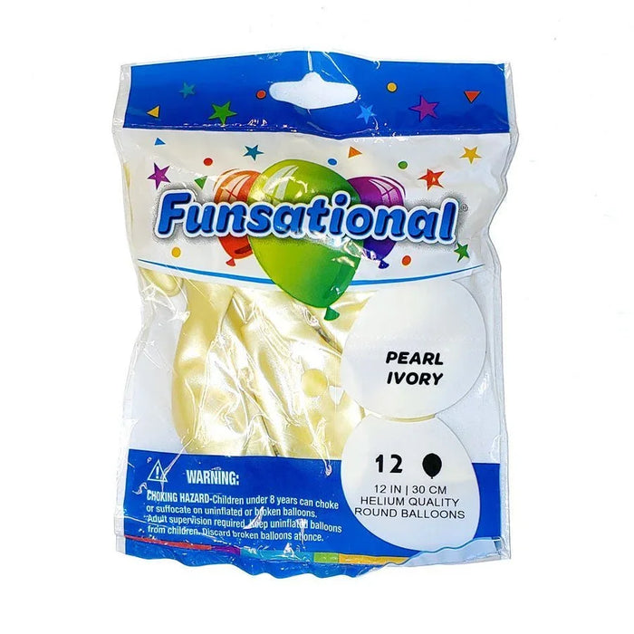 12" Funsational Latex Balloon Pack, Pearl Ivory | 12 ct - Zurchers
