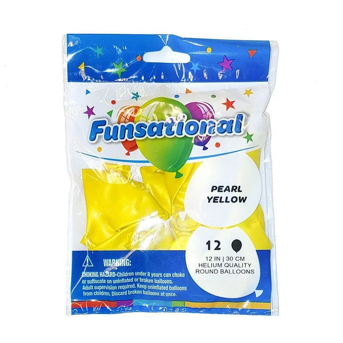 12" Funsational Latex Balloon Pack, Pearl Yellow | 12 ct - Zurchers