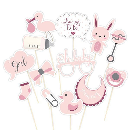 Pink Baby Shower Photo Booth Card Props | 13ct