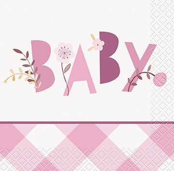 Pink Floral Baby Beverage Napkins | 16ct