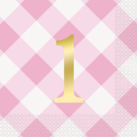 Pink Gingham Lunch Napkins | 16ct