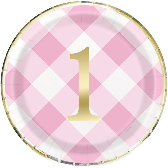 8ct - 9in Square Plate Pink Gingham - Party Supplies