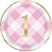8ct - 9in Square Plate Pink Gingham - Party Supplies