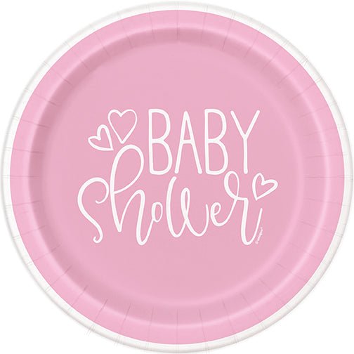 Pink Hearts Baby Round Plate 7in | 8ct