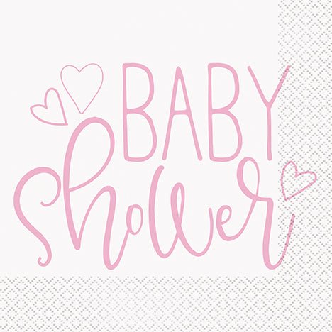 Pink Hearts Baby Shower Lunch Napkins | 16ct