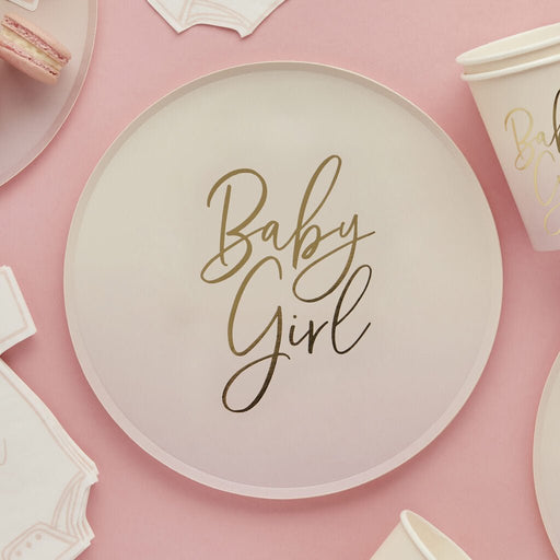 Pink Ombre Baby Girl Paper Plates | 8ct
