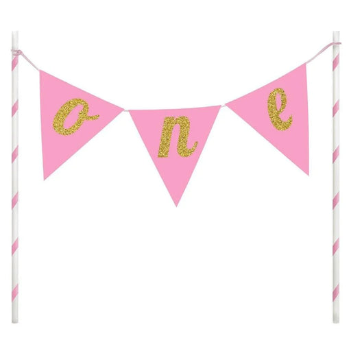 Pink One Pennant Cake Topper - Zurchers