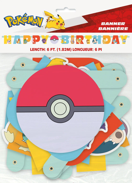 Pokémon birthday banner with Pikachu on a white background